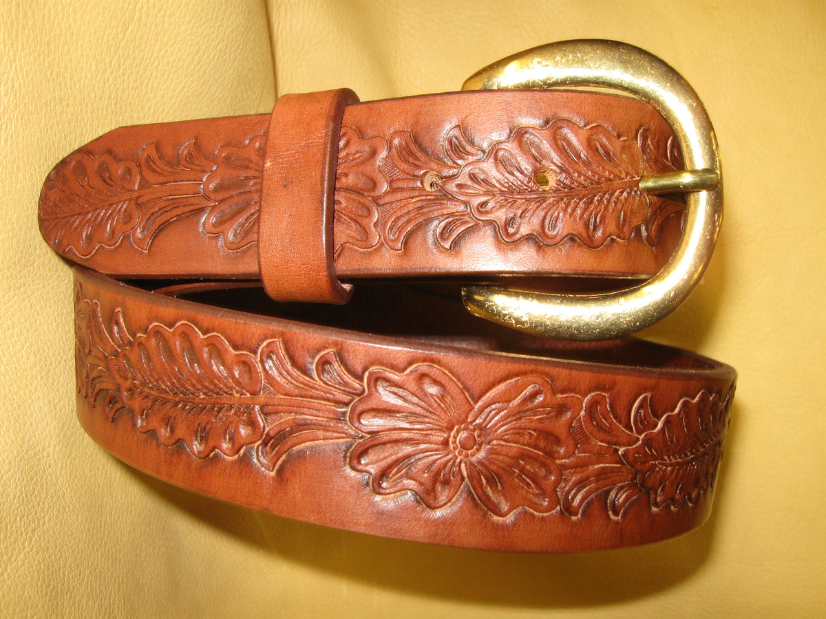 新品 RRL Floral Embossed Garrison Belt hanks-womens-leather-belt-