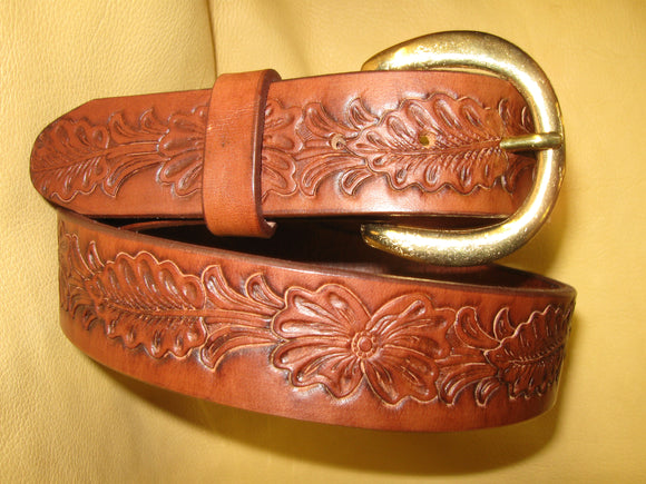 Floral Design Embossed Harness Leather Belt - Sur Tan Mfg. Co.