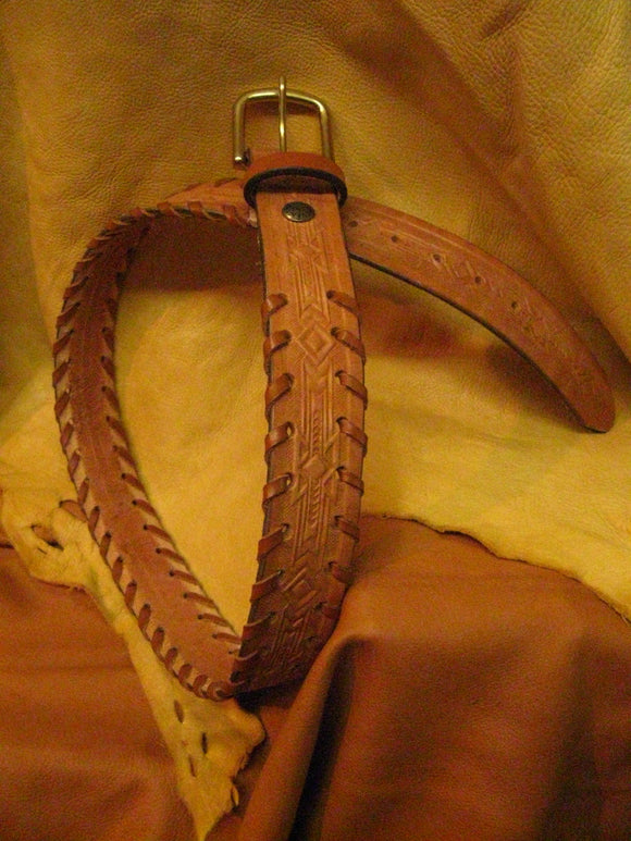 Hand-Laced Embossed Harness Leather Belt - Sur Tan Mfg. Co.