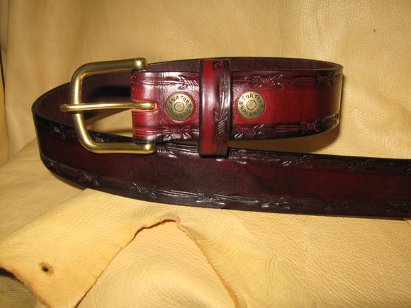 Barbed-Wire Embossed Latigo Leather Belt - Sur Tan Mfg. Co.