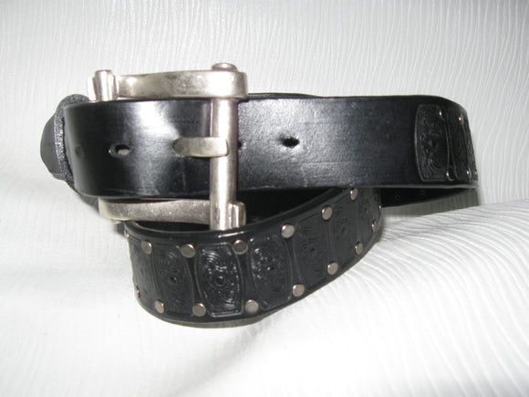 Antique Nickel Rivet Embossed Latigo Leather Belt - Sur Tan Mfg. Co.