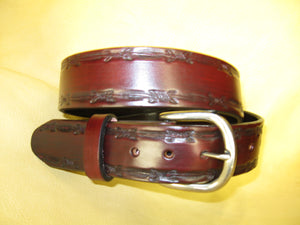 Embossed Barbed Wire Edges Latigo Leather Belt - Sur Tan Mfg. Co.