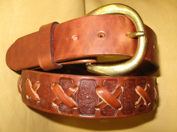 X-Weave Embossed Women's Bridle Leather Belt - Sur Tan Mfg. Co.