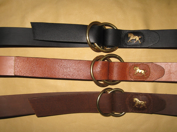 Double Ring Cowhide Leather Belt w/Horse Medallion - Sur Tan Mfg. Co.