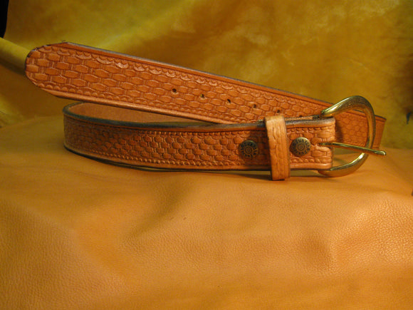 Basket Weave Design Embossed Harness Leather Belt - Sur Tan Mfg. Co.