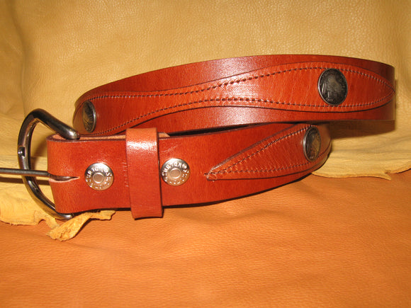 Overlay Design Buffalo Head Conchos Women's Bridle Leather Belt - Sur Tan Mfg. Co.