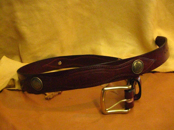 Overlay Design w/Round Conchos Harness Leather Belt - Sur Tan Mfg. Co.