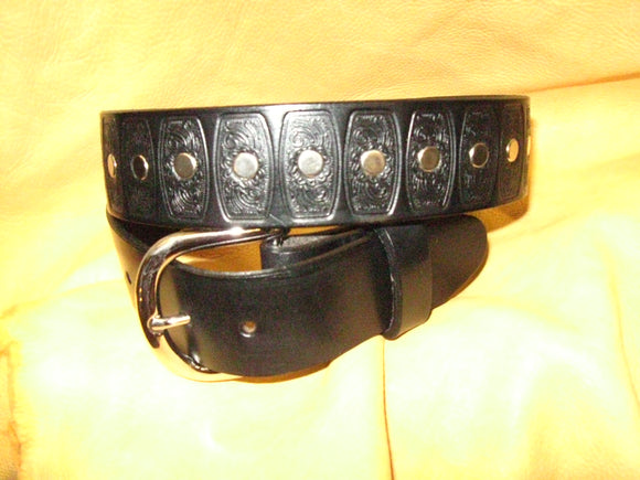 Nickel Rivets Embossed Bridle Leather Belt - Sur Tan Mfg. Co.