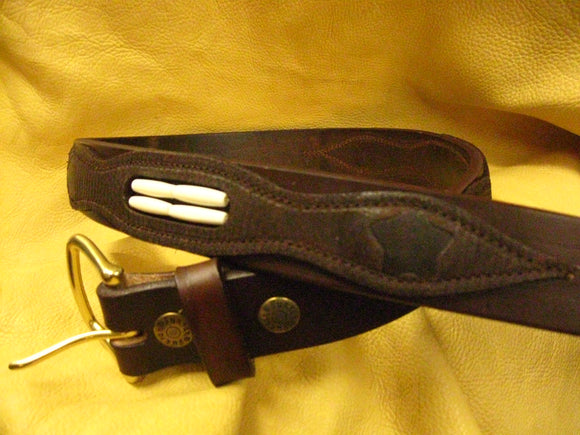 Rugged Apache Leather Belt w/Overlay Design and Cow-Bone Beads - Sur Tan Mfg. Co.