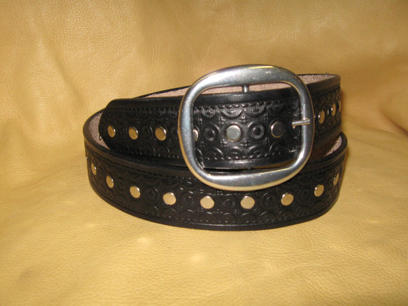 Nickel Rivets Women's Embossed Harness Leather Belt - Sur Tan Mfg. Co.