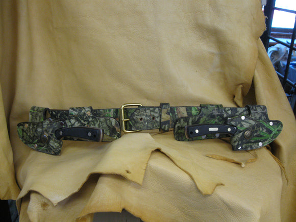 Twin Quick Draw Patented Left-Right Camo Cowhide Knife Sheaths and Belt - Sur Tan Mfg. Co.