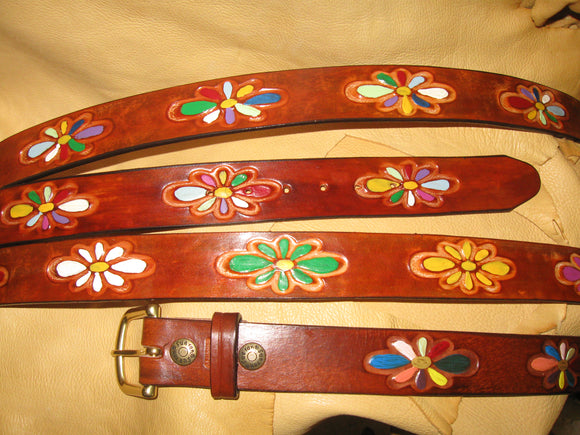 Hand-Painted Floral Design Women's Tooling Leather Belt - Sur Tan Mfg. Co.