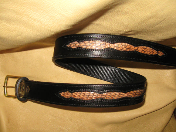 Cobra Skin Inlay Design Harness Leather Belt - Sur Tan Mfg. Co.