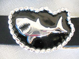Great White Shark Silver/Black Belt Buckle and Belt by Sur Tan - Sur Tan Mfg. Co.
