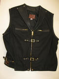 Sur Tan Original Lightweight Black Denim Biker's Vest with Leather Trim - Sur Tan Mfg. Co.