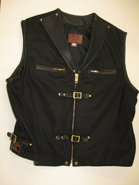 Sur Tan Original Lightweight Black Denim Biker's Vest with Leather